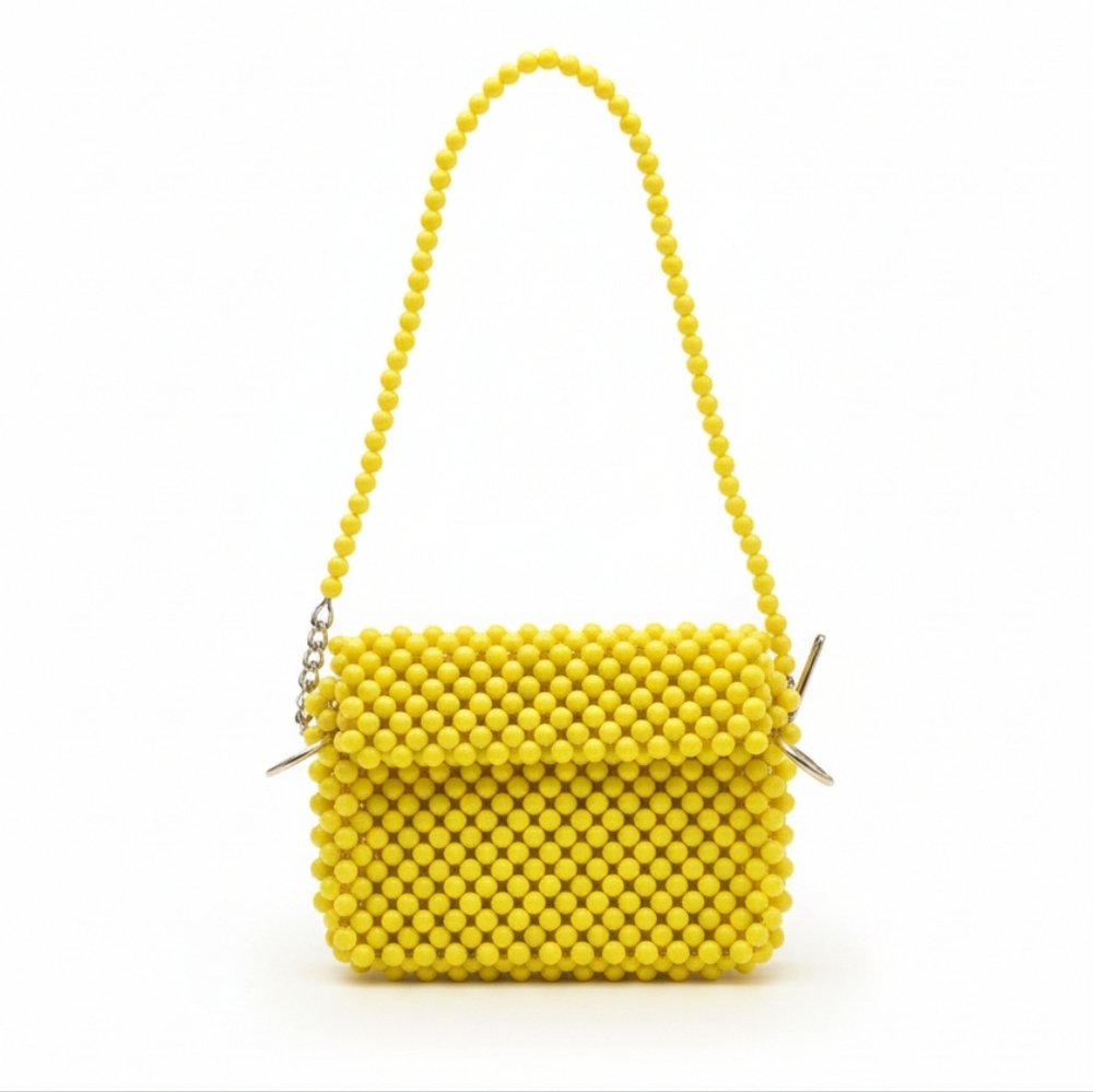 Vintage 60s Yellow Beaded Women's Bag